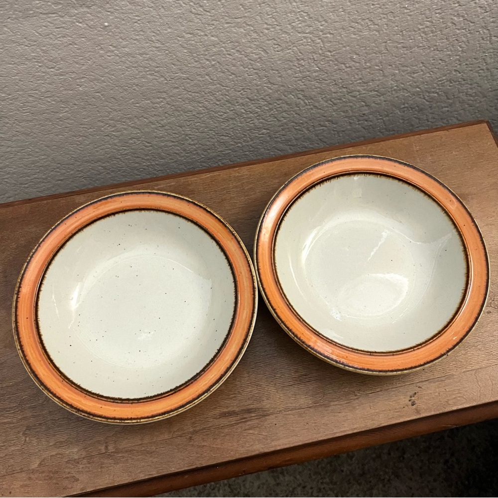 Vintage 70s Sango Rainbow Stoneware Bowls 653 Caroline Retro Orange Set of Two